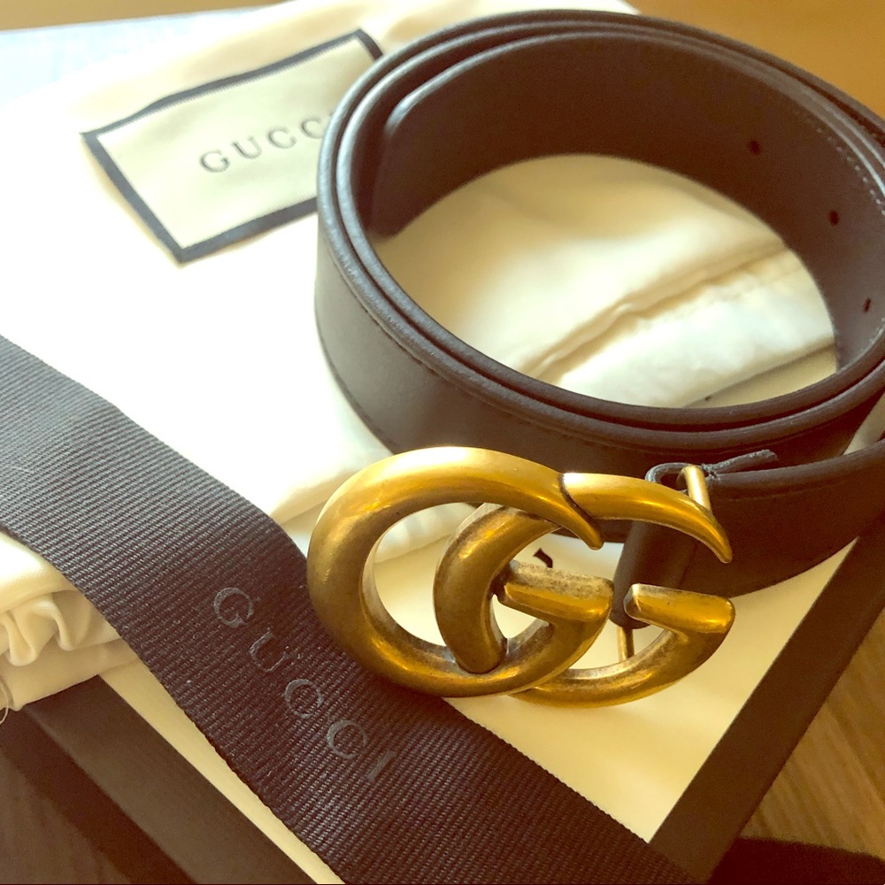 Leather Gucci Belt with Double G Buckle